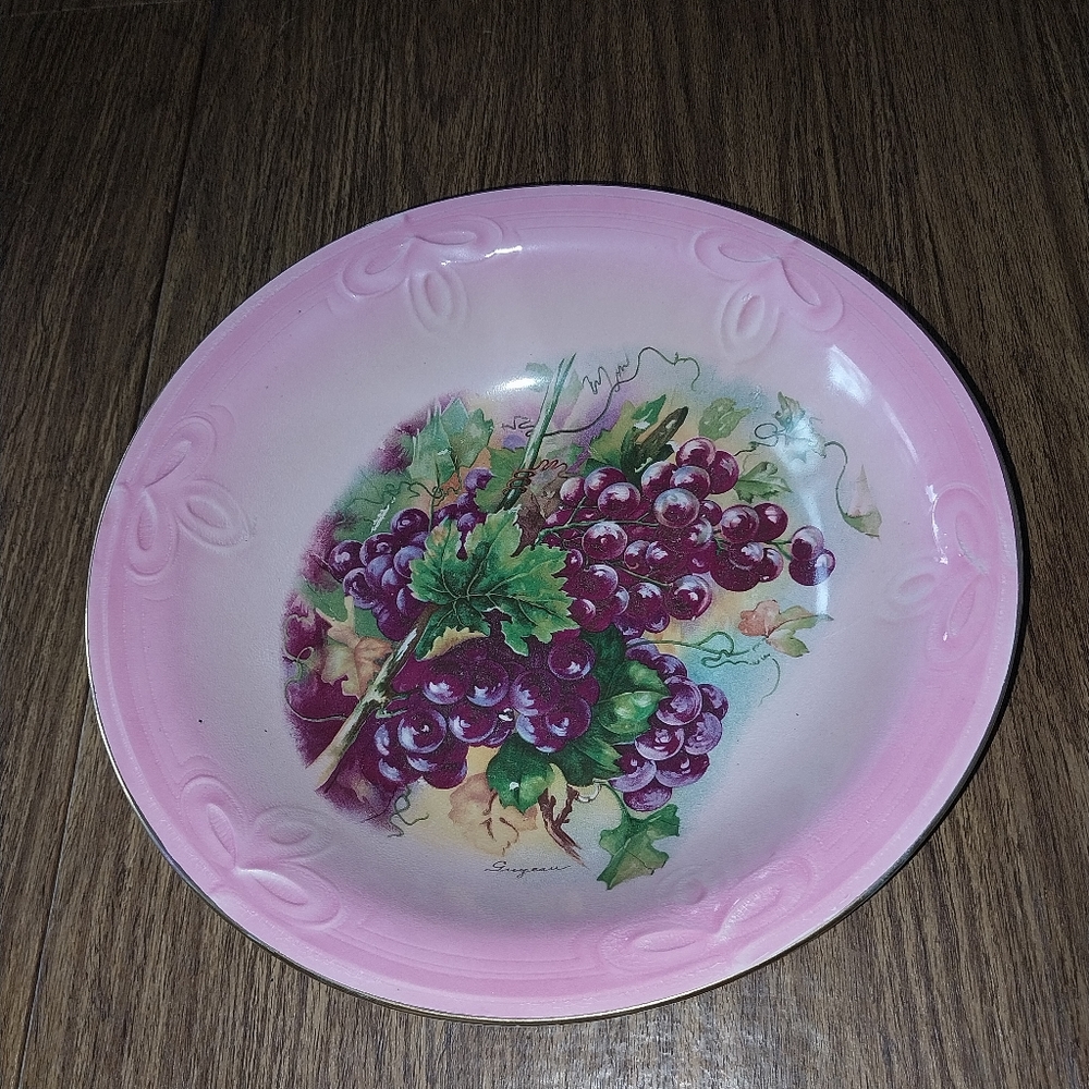 Artist-signed Antique Guyeau Hand-painted Porcelain Bowl, Grapes Design...